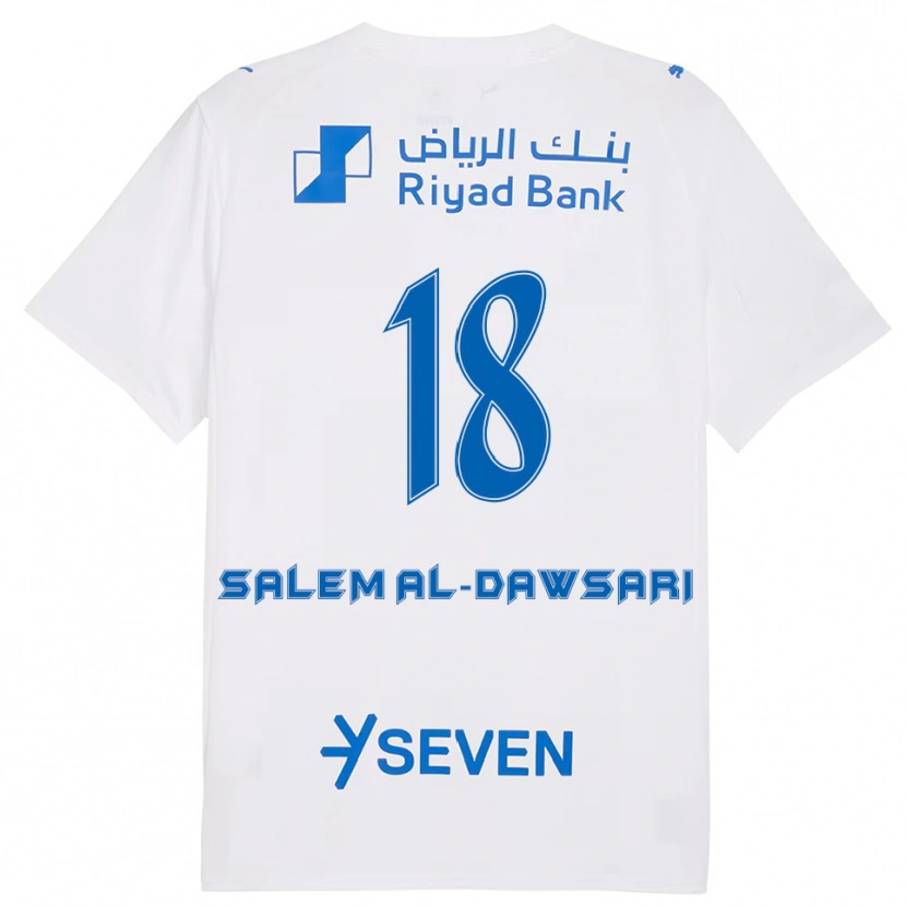 Danxen Børn Nawaf Salem Al-Dawsari #18 Hvid Blå Udebane Spillertrøjer 2025/26 Trøje T-Shirt