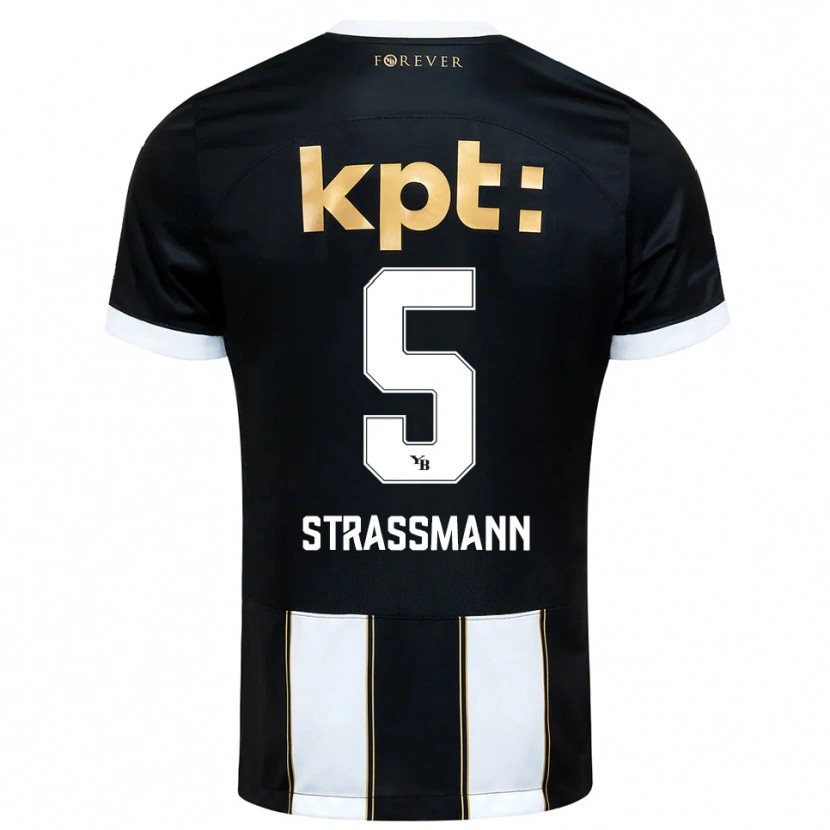 Danxen Børn Sven Strassmann #5 Sort Hvid Udebane Spillertrøjer 2025/26 Trøje T-Shirt