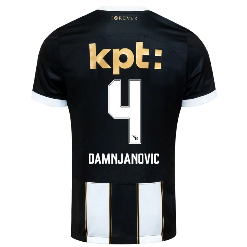 Danxen Børn Lazar Damnjanovic #4 Sort Hvid Udebane Spillertrøjer 2025/26 Trøje T-Shirt