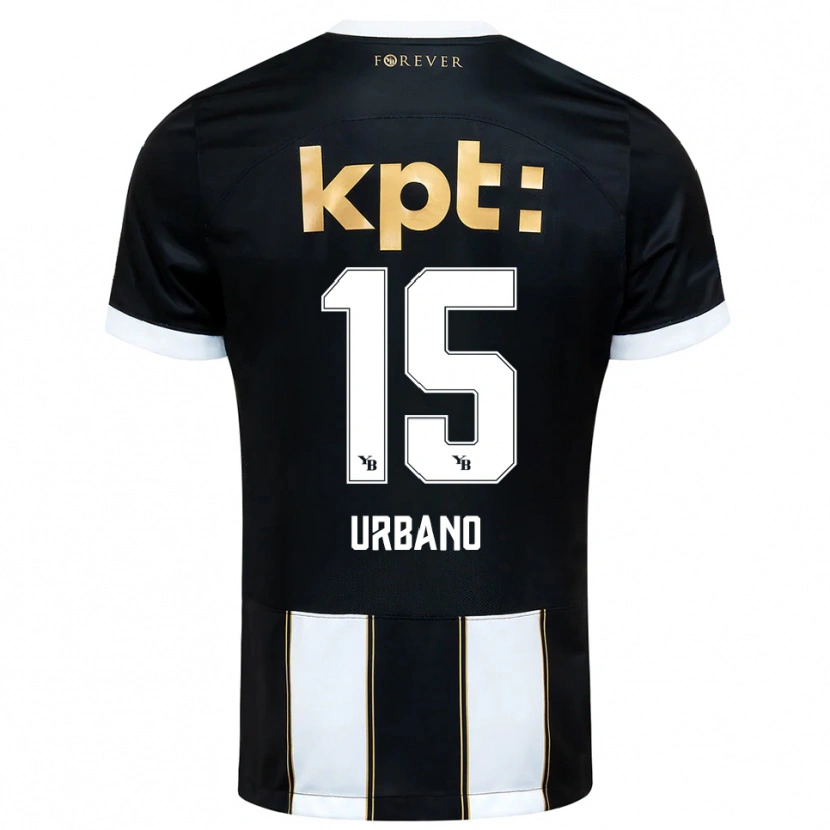 Danxen Børn Nicolò Urbano #15 Sort Hvid Udebane Spillertrøjer 2025/26 Trøje T-Shirt