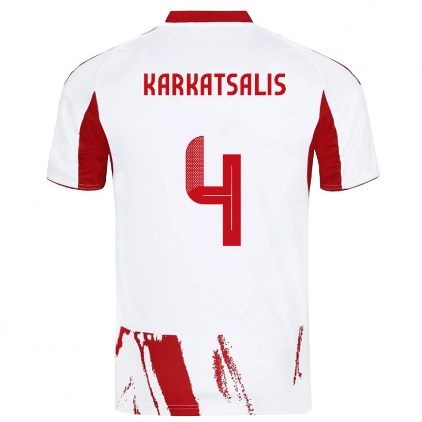Danxen Børn Vasilios Karkatsalis #4 Hvid Rød Udebane Spillertrøjer 2025/26 Trøje T-Shirt