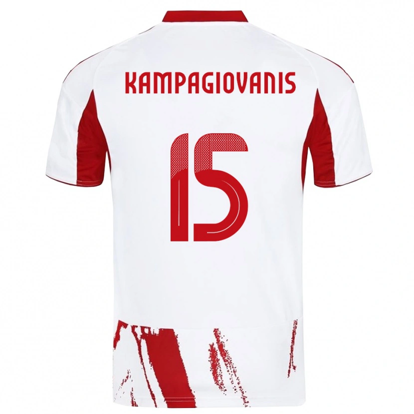Danxen Børn Anastasios Kampagiovanis #15 Hvid Rød Udebane Spillertrøjer 2025/26 Trøje T-Shirt