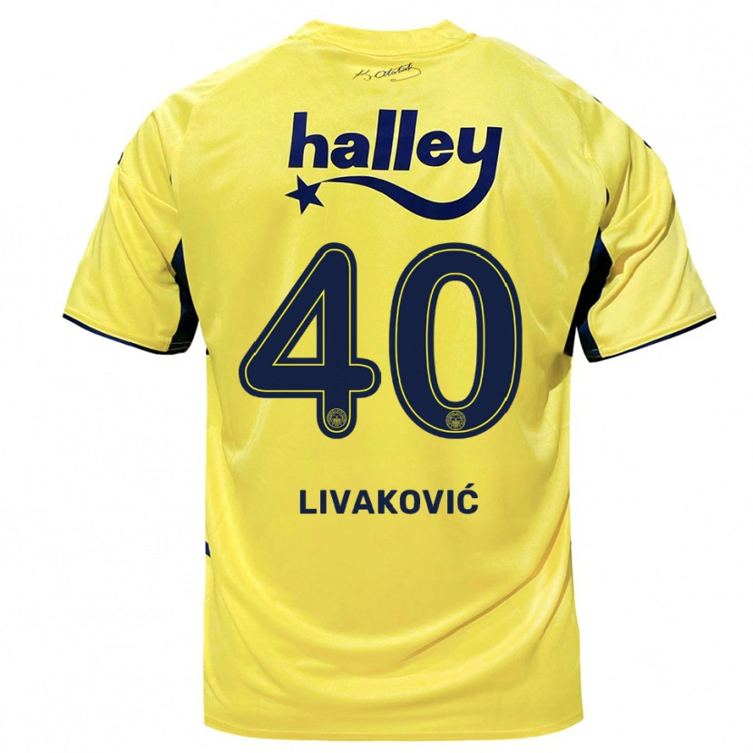 Danxen Børn Dominik Livakovic #40 Gul Mørkeblå Udebane Spillertrøjer 2025/26 Trøje T-Shirt