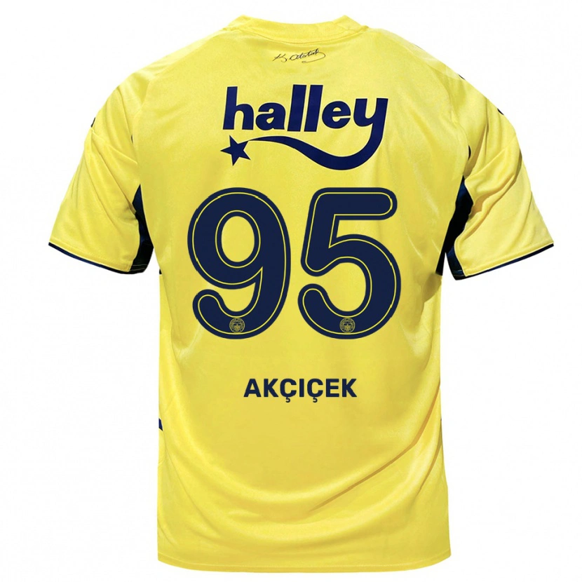 Danxen Børn Yusuf Akçiçek #95 Gul Mørkeblå Udebane Spillertrøjer 2025/26 Trøje T-Shirt