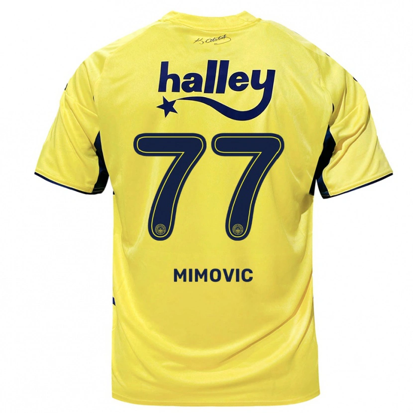 Danxen Børn Ognjen Mimovic #77 Gul Mørkeblå Udebane Spillertrøjer 2025/26 Trøje T-Shirt