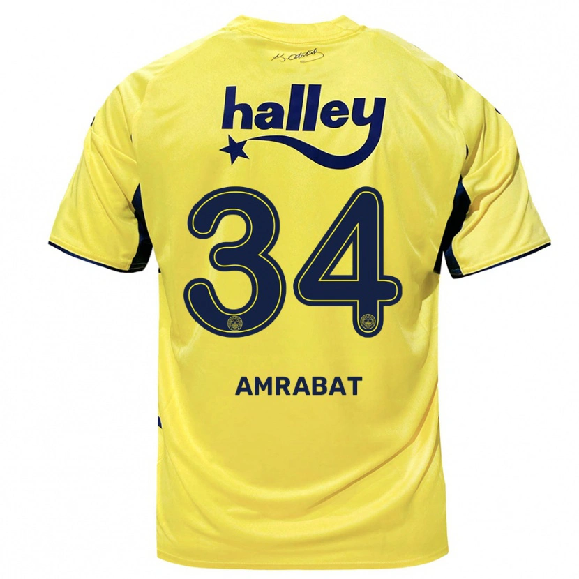 Danxen Børn Sofyan Amrabat #34 Gul Mørkeblå Udebane Spillertrøjer 2025/26 Trøje T-Shirt
