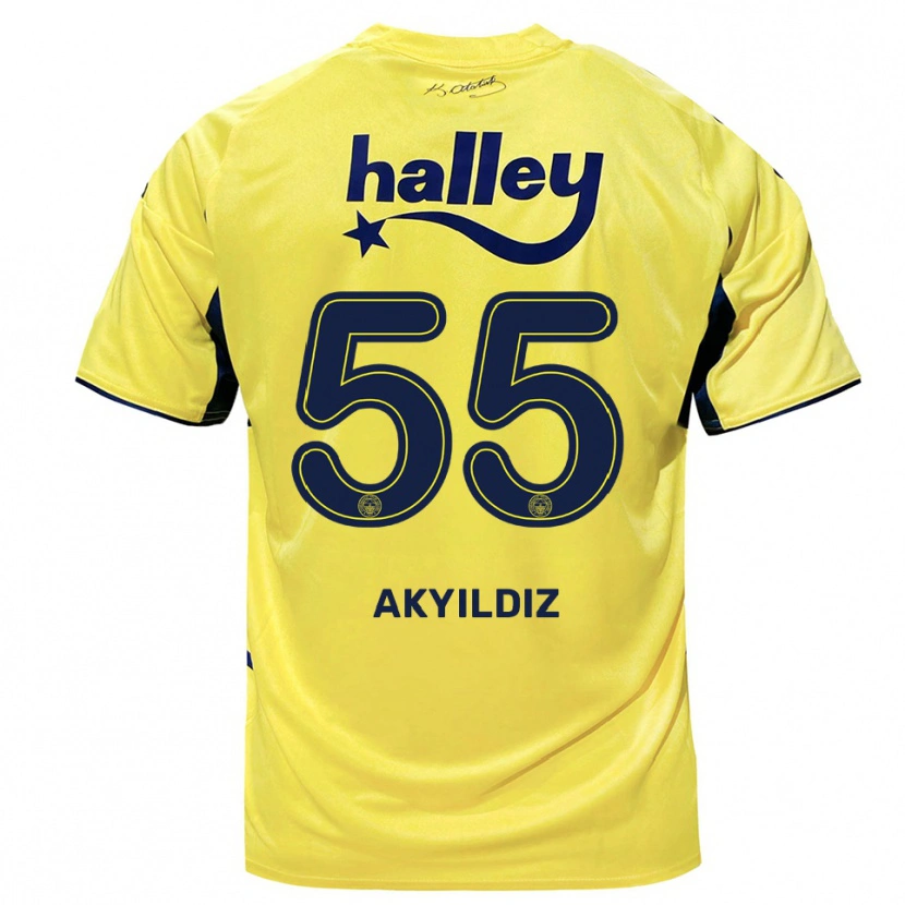 Danxen Børn Mustafa Akyıldız #55 Gul Mørkeblå Udebane Spillertrøjer 2025/26 Trøje T-Shirt