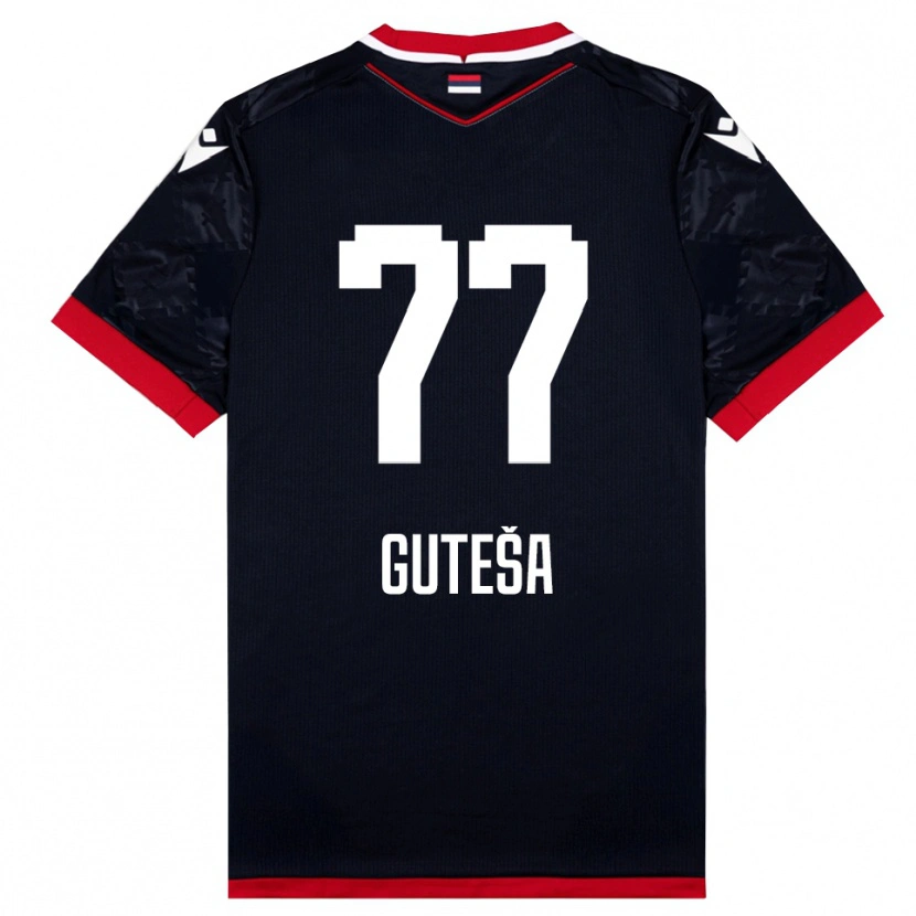 Danxen Børn Ivan Guteša #77 Sort Rød Udebane Spillertrøjer 2025/26 Trøje T-Shirt