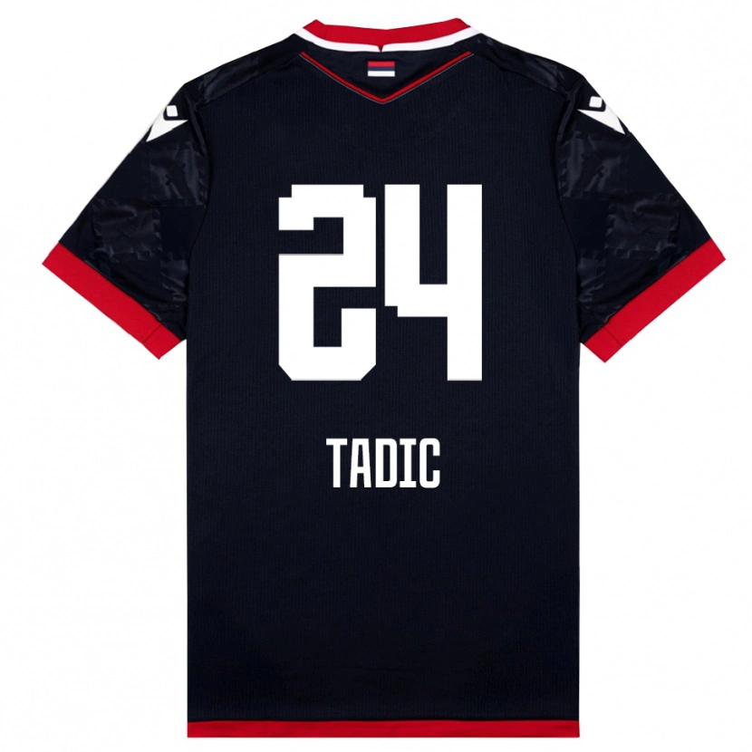 Danxen Børn Ilija Tadic #24 Sort Rød Udebane Spillertrøjer 2025/26 Trøje T-Shirt