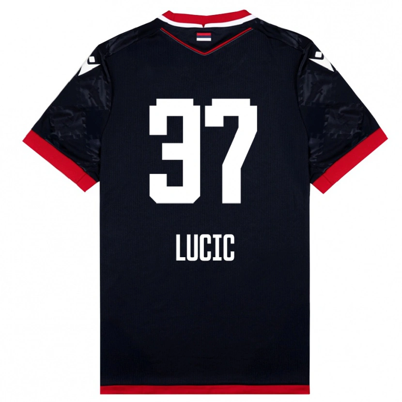 Danxen Børn Vladimir Lucic #37 Sort Rød Udebane Spillertrøjer 2025/26 Trøje T-Shirt