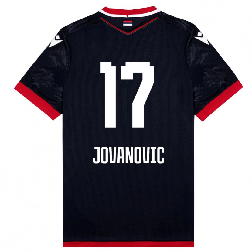 Danxen Børn Dusan Jovanovic #17 Sort Rød Udebane Spillertrøjer 2025/26 Trøje T-Shirt