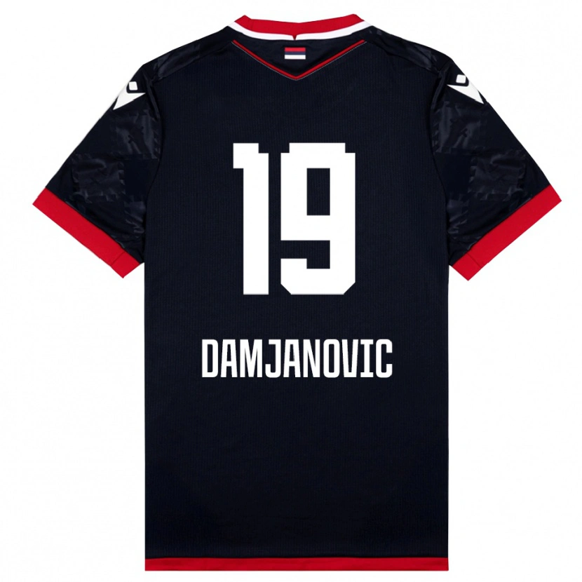 Danxen Børn Aleksa Damjanovic #19 Sort Rød Udebane Spillertrøjer 2025/26 Trøje T-Shirt