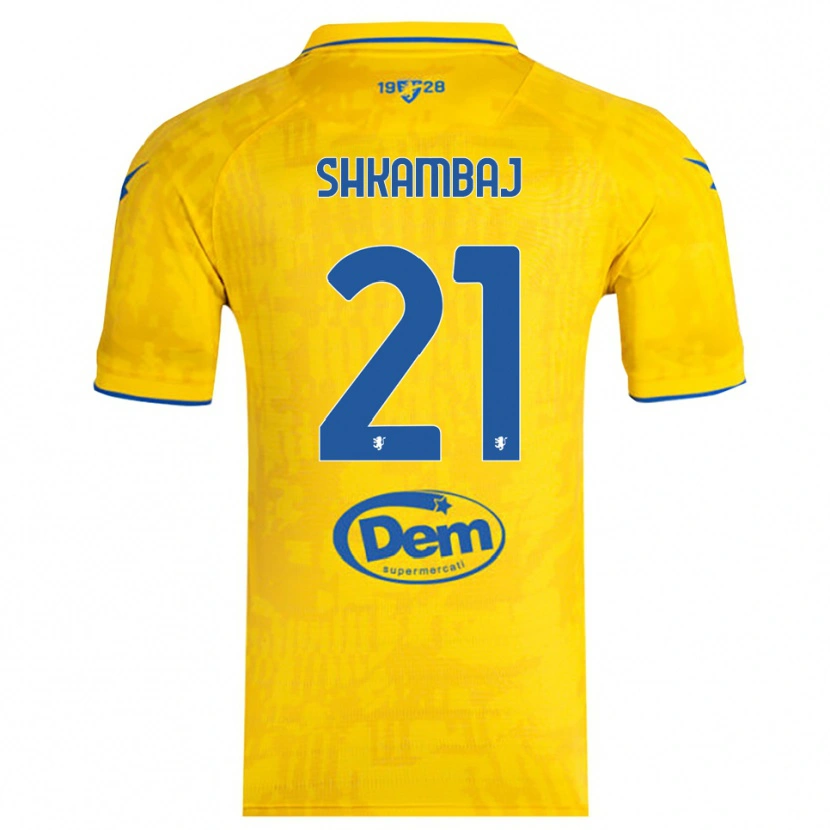Danxen Mænd Ardit Shkambaj #21 Gul Blå Hjemmebane Spillertrøjer 2025/26 Trøje T-Shirt