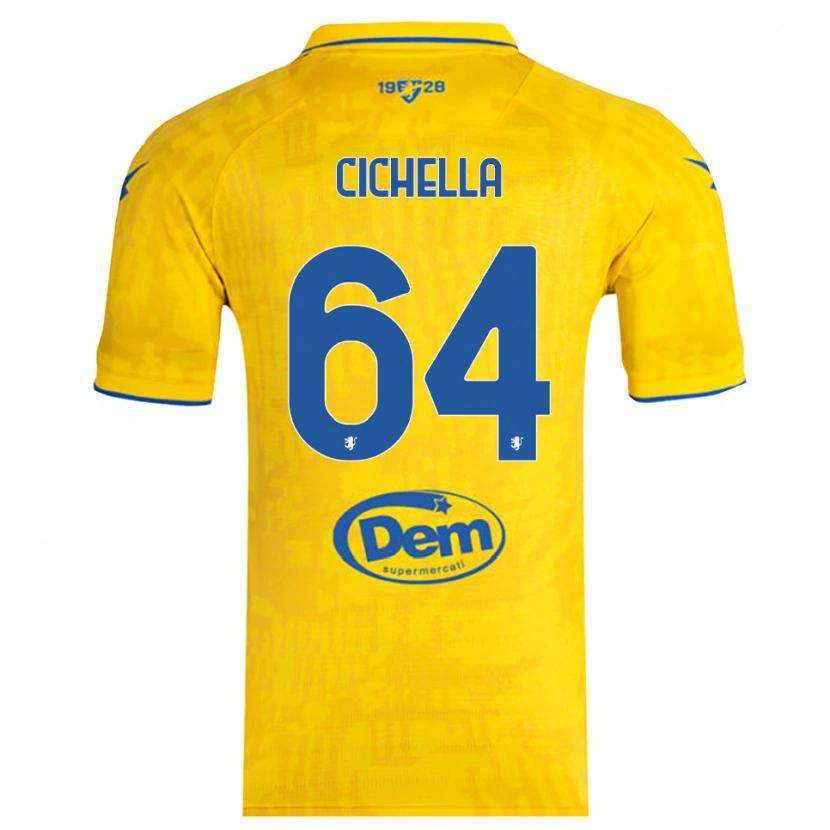 Danxen Mænd Matteo Cichella #64 Gul Blå Hjemmebane Spillertrøjer 2025/26 Trøje T-Shirt