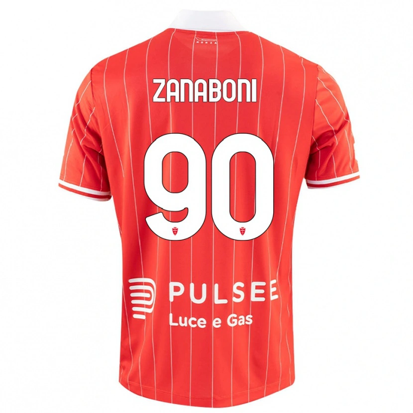 Danxen Mænd Emanuele Zanaboni #90 Rød Hvid Hjemmebane Spillertrøjer 2025/26 Trøje T-Shirt