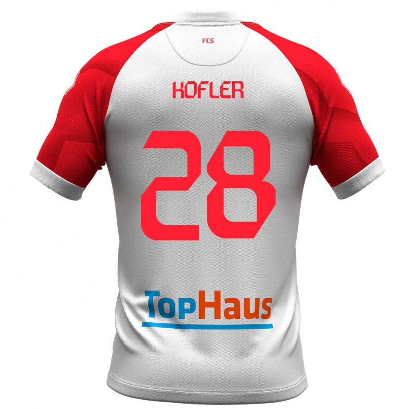 Danxen Mænd Raphael Kofler #28 Hvid Rød Hjemmebane Spillertrøjer 2025/26 Trøje T-Shirt