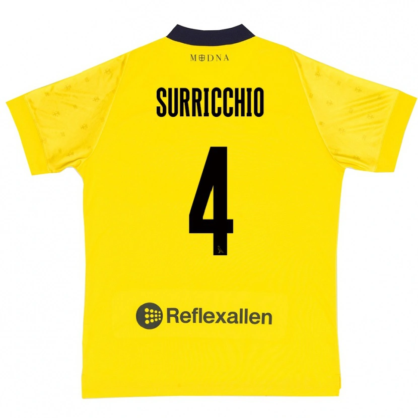 Danxen Mænd Jacopo Surricchio #4 Gul Mørkeblå Hjemmebane Spillertrøjer 2025/26 Trøje T-Shirt
