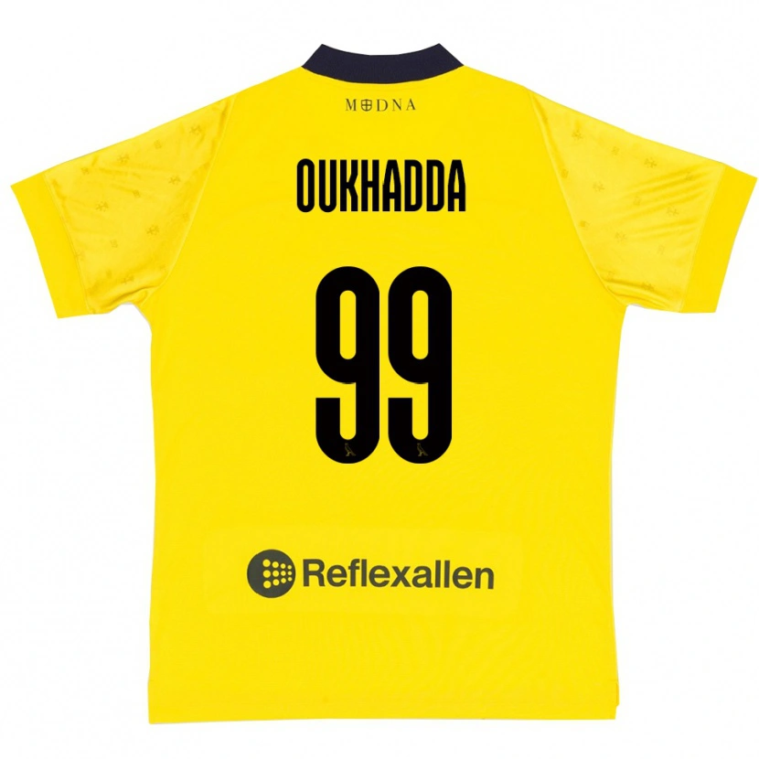 Danxen Mænd Shady Oukhadda #99 Gul Mørkeblå Hjemmebane Spillertrøjer 2025/26 Trøje T-Shirt