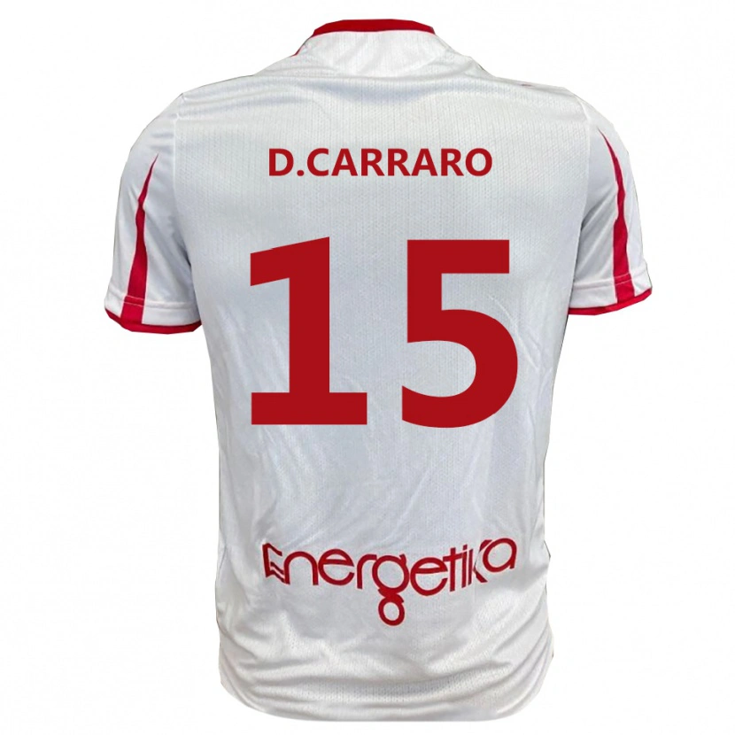 Danxen Mænd Davide Carraro #15 Hvid Rød Hjemmebane Spillertrøjer 2025/26 Trøje T-Shirt