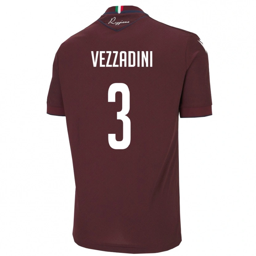 Danxen Mænd Riccardo Vezzadini #3 Burgunder Hvid Hjemmebane Spillertrøjer 2025/26 Trøje T-Shirt