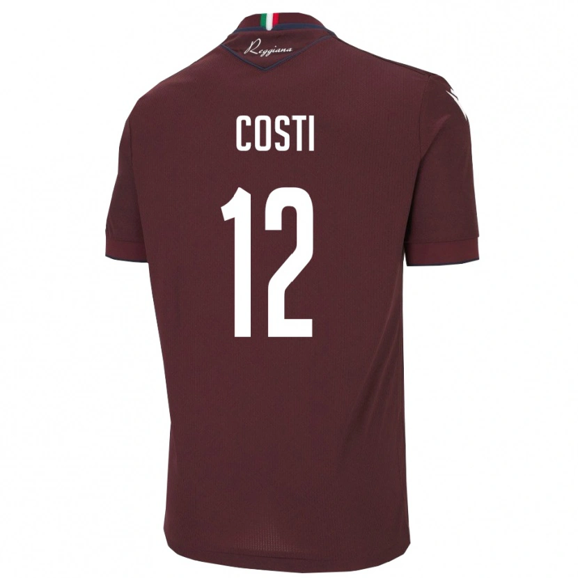 Danxen Mænd Filippo Costi #12 Burgunder Hvid Hjemmebane Spillertrøjer 2025/26 Trøje T-Shirt