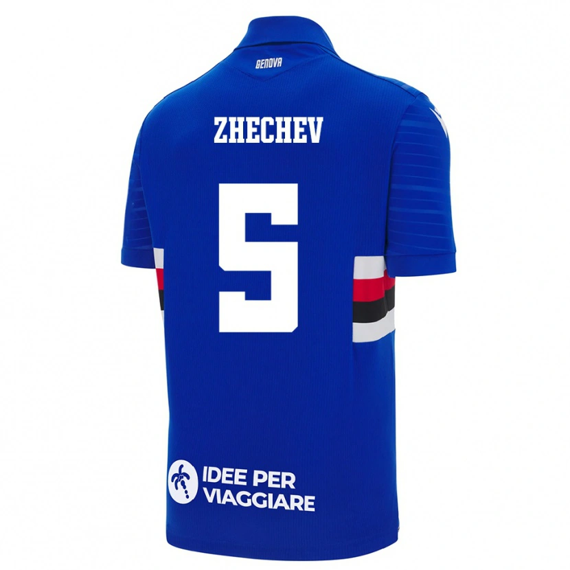 Danxen Mænd Bozhidar Zhechev #5 Blå Hvid Hjemmebane Spillertrøjer 2025/26 Trøje T-Shirt