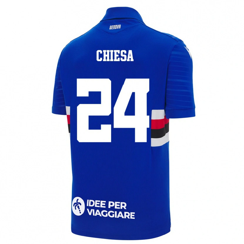 Danxen Mænd Lorenzo Chiesa #24 Blå Hvid Hjemmebane Spillertrøjer 2025/26 Trøje T-Shirt