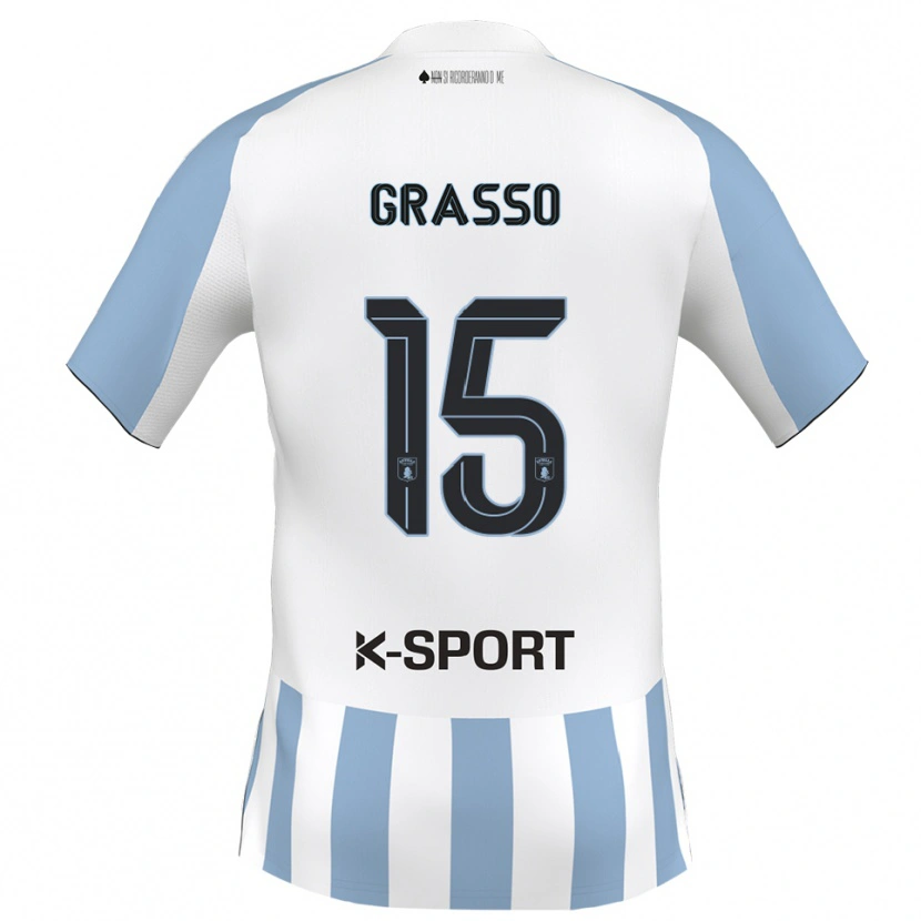 Danxen Mænd Agostino Grasso #15 Hvid Himmelblå Hjemmebane Spillertrøjer 2025/26 Trøje T-Shirt