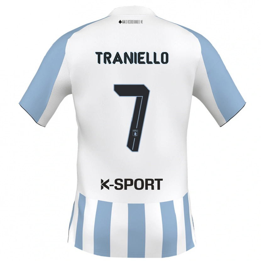 Danxen Mænd Andrea Traniello #7 Hvid Himmelblå Hjemmebane Spillertrøjer 2025/26 Trøje T-Shirt