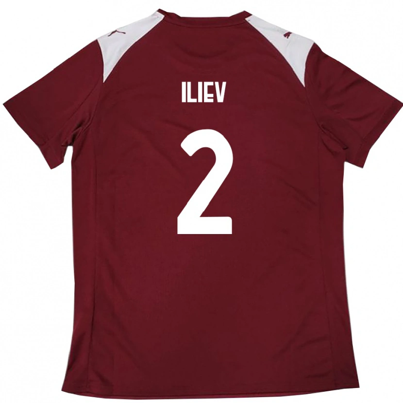 Danxen Mænd Mario Iliev #2 Bourgogne Hvid Hjemmebane Spillertrøjer 2025/26 Trøje T-Shirt