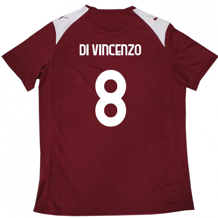 Danxen Mænd Edoardo Di Vincenzo #8 Bourgogne Hvid Hjemmebane Spillertrøjer 2025/26 Trøje T-Shirt