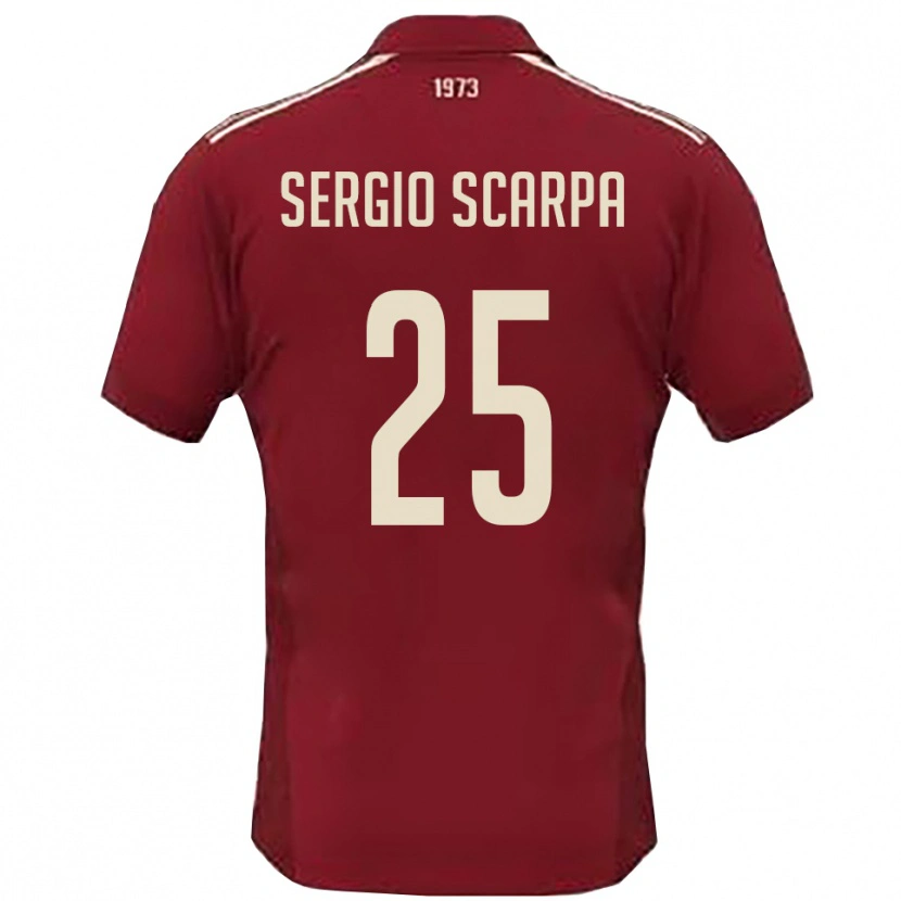Danxen Mænd Nicolò Sergio Scarpa #25 Bourgogne Hvid Hjemmebane Spillertrøjer 2025/26 Trøje T-Shirt