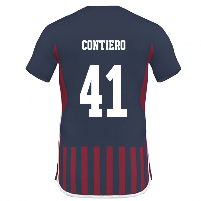 Danxen Mænd Edoardo Contiero #41 Mørkeblå Rød Hjemmebane Spillertrøjer 2025/26 Trøje T-Shirt