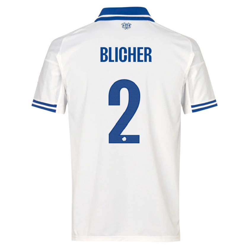 Danxen Mænd Nicolai Blicher #2 Hvid Blå Hjemmebane Spillertrøjer 2025/26 Trøje T-Shirt