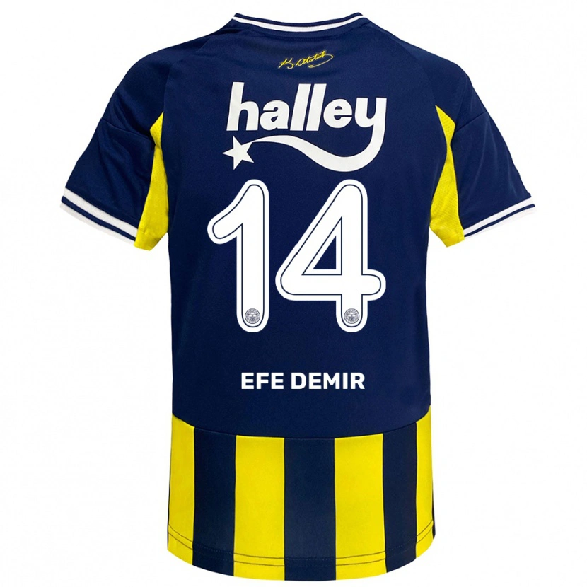 Danxen Mænd Yiğit Efe Demir #14 Gul Mørkeblå Hvid Hjemmebane Spillertrøjer 2025/26 Trøje T-Shirt