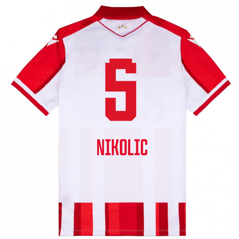 Danxen Mænd Lazar Nikolic #5 Rød Hvid Hjemmebane Spillertrøjer 2025/26 Trøje T-Shirt