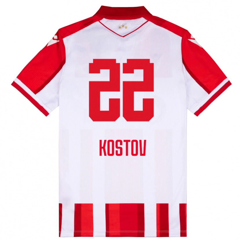Danxen Mænd Vasilije Kostov #22 Rød Hvid Hjemmebane Spillertrøjer 2025/26 Trøje T-Shirt