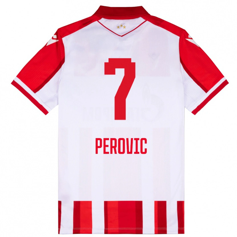 Danxen Mænd Naum Perovic #7 Rød Hvid Hjemmebane Spillertrøjer 2025/26 Trøje T-Shirt