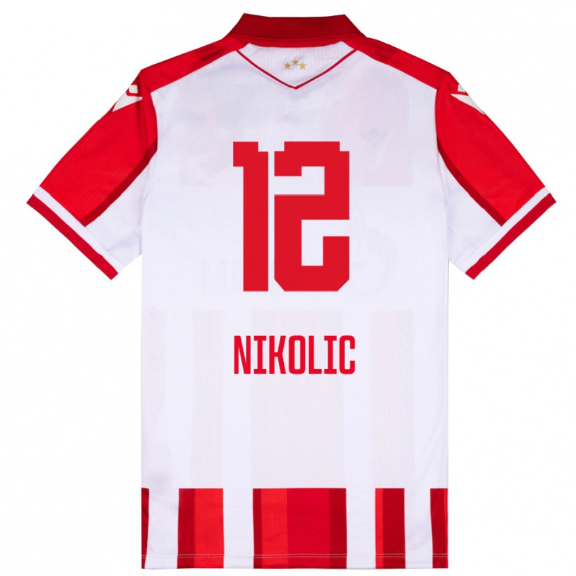 Danxen Mænd Uros Nikolic #12 Rød Hvid Hjemmebane Spillertrøjer 2025/26 Trøje T-Shirt