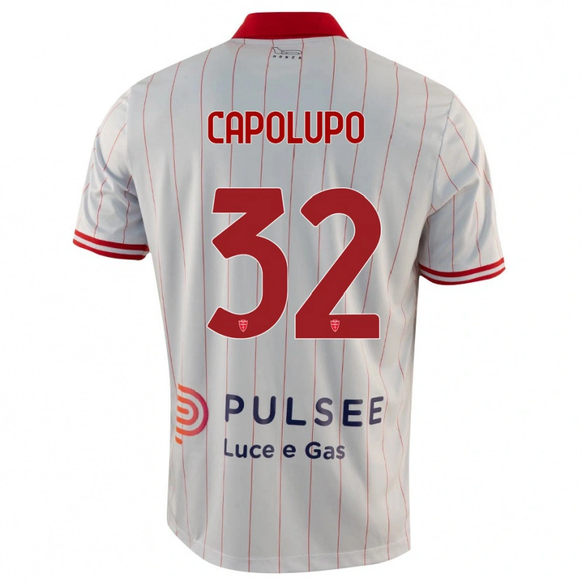 Danxen Mænd Samuele Capolupo #32 Hvid Rød Blå Udebane Spillertrøjer 2025/26 Trøje T-Shirt