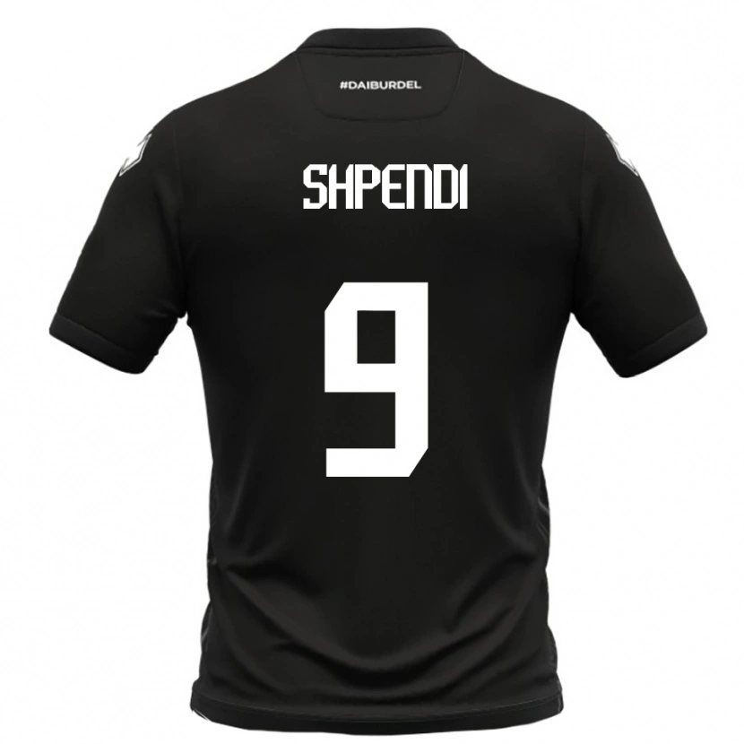 Danxen Mænd Cristian Shpendi #9 Sort Hvid Udebane Spillertrøjer 2025/26 Trøje T-Shirt