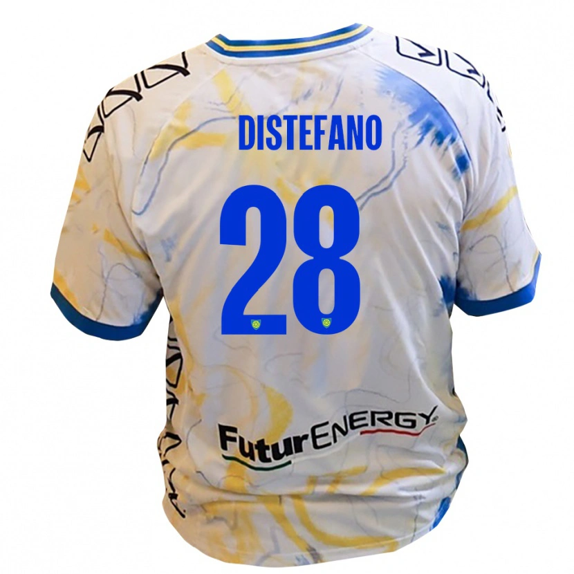 Danxen Mænd Filippo Distefano #28 Hvid Gul Blå Udebane Spillertrøjer 2025/26 Trøje T-Shirt