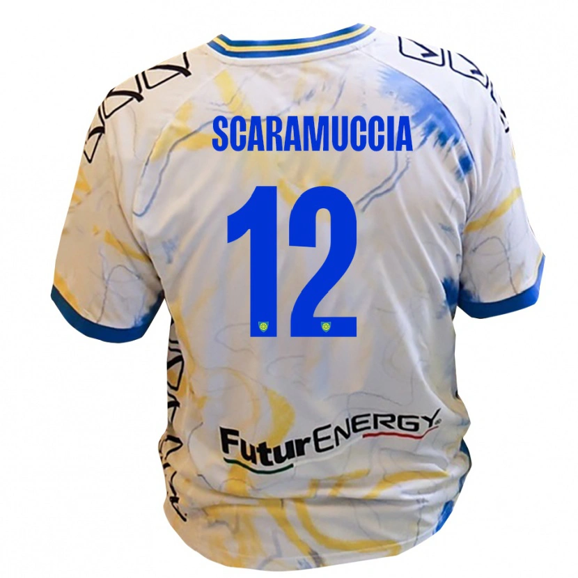 Danxen Mænd Francesco Scaramuccia #12 Hvid Gul Blå Udebane Spillertrøjer 2025/26 Trøje T-Shirt