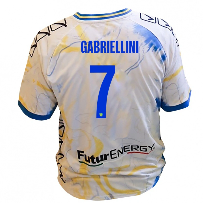 Danxen Mænd Emanuele Gabriellini #7 Hvid Gul Blå Udebane Spillertrøjer 2025/26 Trøje T-Shirt