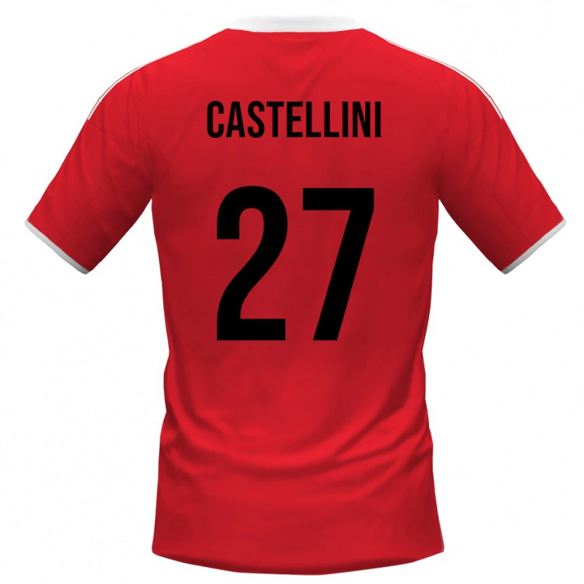 Danxen Mænd Alessio Castellini #27 Rød Hvid Udebane Spillertrøjer 2025/26 Trøje T-Shirt