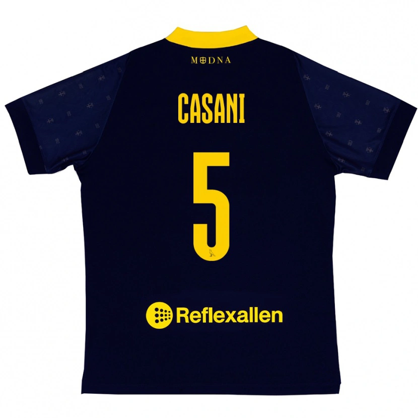 Danxen Mænd Iacopo Casani #5 Mørkeblå Gul Udebane Spillertrøjer 2025/26 Trøje T-Shirt