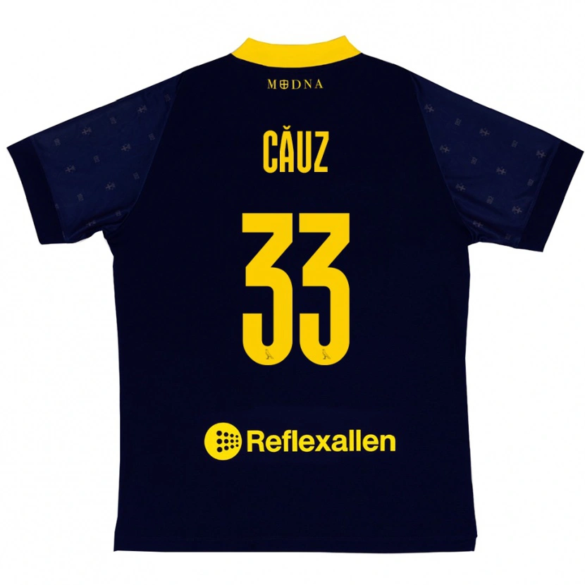Danxen Mænd Cristian Căuz #33 Mørkeblå Gul Udebane Spillertrøjer 2025/26 Trøje T-Shirt