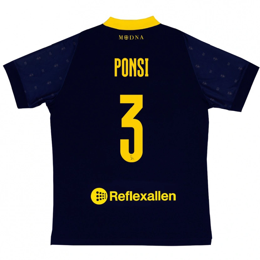 Danxen Mænd Fabio Ponsi #3 Mørkeblå Gul Udebane Spillertrøjer 2025/26 Trøje T-Shirt