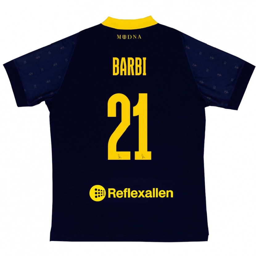 Danxen Mænd Edoardo Barbi #21 Mørkeblå Gul Udebane Spillertrøjer 2025/26 Trøje T-Shirt