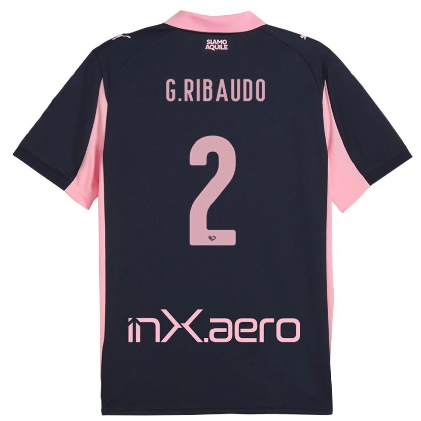 Danxen Mænd Giorgio Ribaudo #2 Mørkeblå Pink Udebane Spillertrøjer 2025/26 Trøje T-Shirt